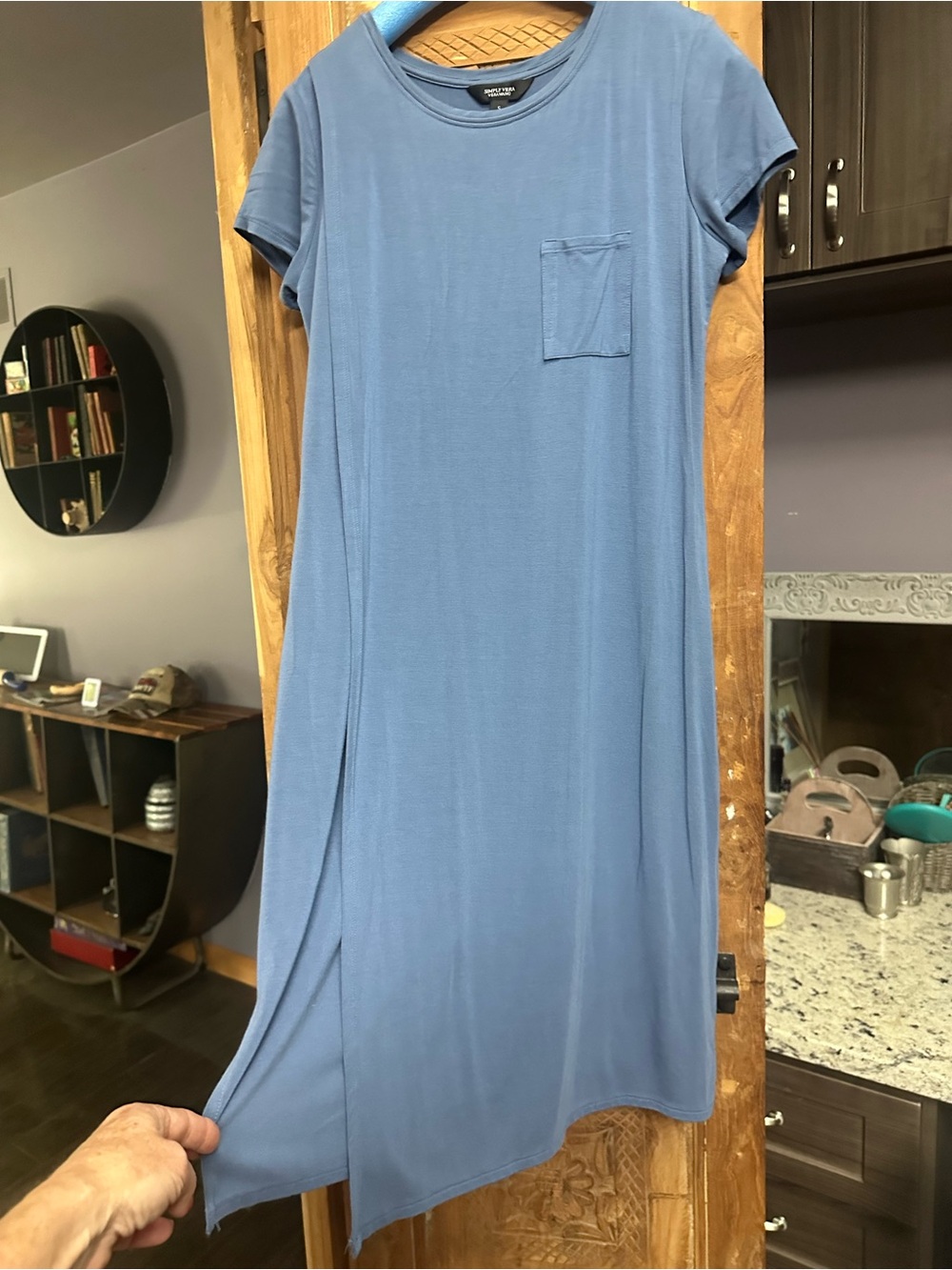 Simply Vera Wang t shirt slate blue short sleeve dress flowy boho front pocket